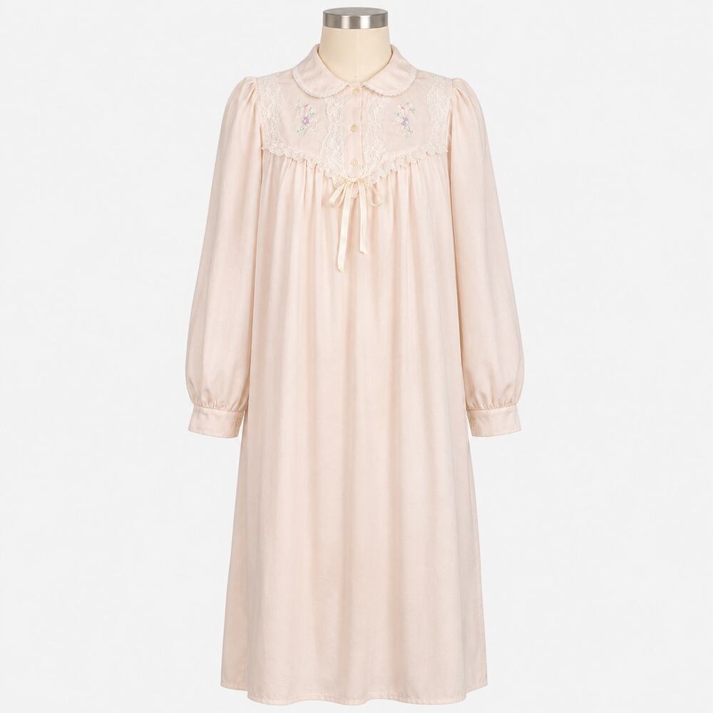Barbizon Vintage Pink Satin Nightgown Est. Large Embroidered Lace Long SleepGown